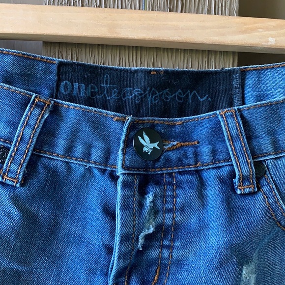 One Teaspoon Suede Pockets Denim Jean Shorts - Picture 8 of 14